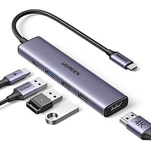 UGREEN 5-Port USB-C Hub w/ 4K HDMI/100W PD & 3x USB-A Ports $10
