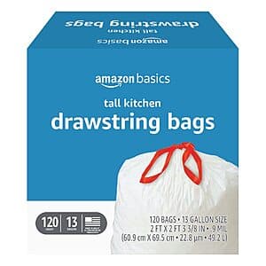 120-ct 13-gal Amazon Basics Tall Kitchen Drawstring Trash Bags (Unscented) $10.50 w/ Subscribe & Save