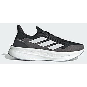 adidas Men's Ultraboost 5X running shoes in black with white trim and signature Ultraboost sole design.