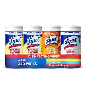 Select Accounts: 4-Pack 80-Count Lysol Disinfectant Wipes (Variety Pack) $9.75 w/ Subscribe & Save