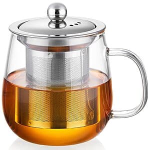 14.5-oz Dopudo Clear Borosilicate Glass Tea Cup w/ Stainless Steel Infuser & Lid $10
