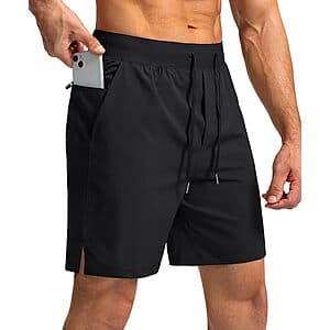 Soothfeel Men's 7" running shorts in various colors with visible zipper pockets on the sides.