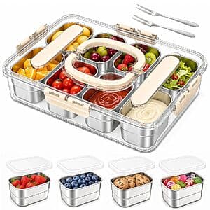 Gifhomfix 8-Compartment Stainless Steel Snackle Box w/ Carrying Handle & 2 Forks $19.80 + Free S&H