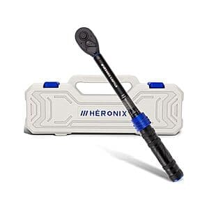 HERONIX 3/8-inch drive click torque wrench with metal construction and measurement markings on the handle.
