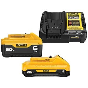 DeWALT 20V Max Lithium Ion 6.0Ah + 4.0Ah Battery/Charger Starter Kit $107 + Free Shipping