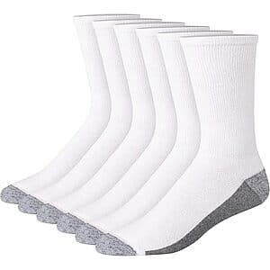 6-Pack Hanes Men's Max Cushioned Crew Socks (White/Grey Foot Bottom) $6.60