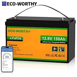 ECO-WORTHY 12V 150AH Bluetooth LiFePO4 Lithium Battery $123.90 + Free S/H