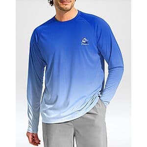 Pudolla Men's Sun Protection Long Sleeve Fishing Swim Shirts w/ UPF 50 (Various) $12