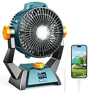 AUIIAH Rechargeable Camping Fan w/ LED Light from $15