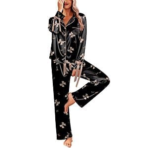 Ekouaer women's satin long sleeve button-down pajama set with jacket and pants in various colors.