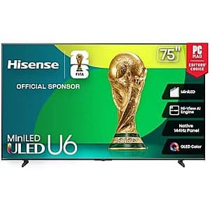 75" Hisense U6 Series 144Hz 4K UHD Mini-LED Smart TV $500 + Free S&H
