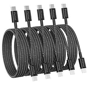 5-Pack 6-ft Plnhixt 60W USB 2.0 USB-C to USB-C Charge & Data Transfer Cables $7.20