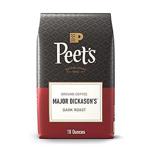 Select Accts: 18-oz Peet's Dark Roast Ground Coffee (Major Dickason's Blend) $9 & More w/ S&S