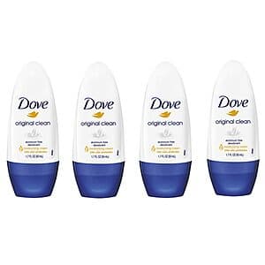 4-Count Dove Original Clean Roll On Aluminum-Free Deodorant $4.05 w/ Subscribe & Save