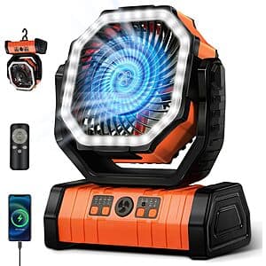 4-Speed YOGIN Camping Fan w/ LED Light, 20000mAh Battery & USB Charging $18 + Free Shipping