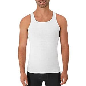 6-Pk Hanes Men's Cotton Moisture-Wicking Ribbed Tank Undershirts (White) $10