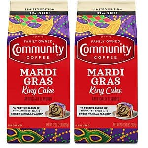 2-Pack 32oz. Community Coffee Mardi Gras Medium Roast Ground Coffee (King Cake) $9.10 w/ Subscribe & Save
