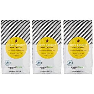 Prime Members Pre-order: 3-Pk 12-Oz Amazon Fresh Whole Bean Coffee (Just Bright) $10.50 + Free S&H