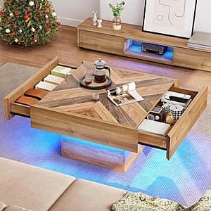 YITAHOME LED Living Room Coffee Table w/ 2 Storage Drawers $60 + Free Shipping