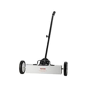 VEVOR rolling magnetic sweeper with wheels, featuring a magnetic head and handle for collecting metal debris from driveways and garages.