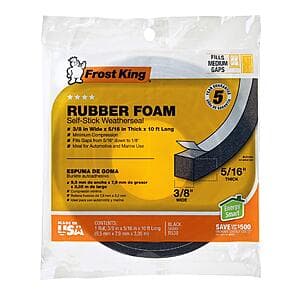 Frost King Self-Stick Rubber Foam Weatherseal Tape (Black, 3/8" x 5/16" x 10') $1.75
