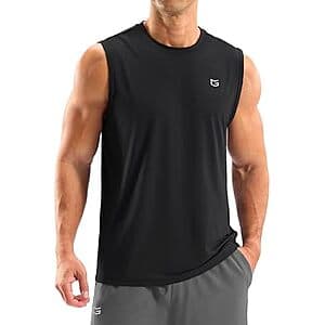 G Gradual men's black sleeveless dry fit workout tank top displayed flat against a neutral background.
