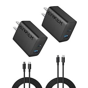 2-Pack Anker 20W 2-Port USB Wall Chargers w/ 2-Pack 5' USB-C Cables $13