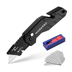WORKPRO Folding Utility Knife Box Cutter w/ Belt Clip & 10 Blades $10