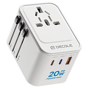 20W Decqle Universal Travel Adapter 2 USB-C &1 USB-A Ports $10