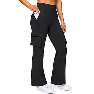 Women's 6 Pockets High Waist Stretch Cargo Flare Leggings (3 Colors) $12