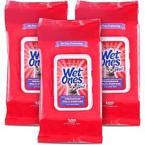 3-Pk 100-Ct Wet Ones for Pets Freshening Cat Wipes w/ Aloe Vera (Fresh Scent) $5.65 w/ S&S