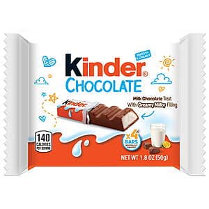 1.8-Oz Kinder Milk Chocolate Bar w/ Creamy Milky Filling + $1.25 Walmart Cash $1.25 (Select Locations)