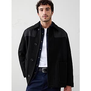 Banana Republic Factory: Men's Wool-Blend Mixed Media Coat (Black) $32.50 + Free S&H