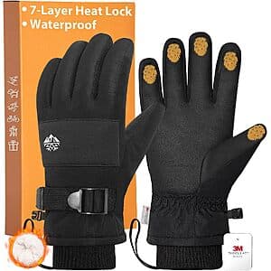 Pixel Panda Waterproof Winter Snow Gloves w/ 3M Thinsulate (Black) $9