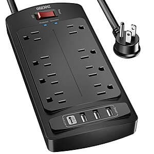 6' ONDOG 2700J Surge Protector Power Strip Extension Cord w/ 8 AC & 3 USB Ports $16