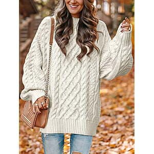 MOSHU Cable Knit Chunky Pullover Oversized Sweaters for Women (various) $23