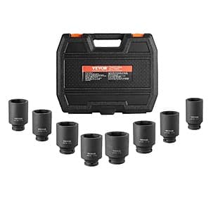 8-Pc VEVOR 1/2" Drive 12-Point Axle Nut Impact Socket Set $27.50 + Free S&H