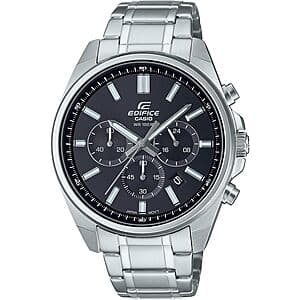 Casio Edifice EFV650D stainless steel chronograph watch with 43.5mm black dial and metal bracelet.
