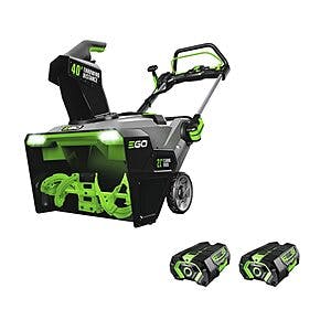 EGO Power+ SNT2112 21-Inch 56-Volt Lithium-Ion Cordless Snow Blower with Steel Auger - (2) 5.0Ah Batteries and Dual Port Charger Included, Black $524