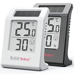 2-Pack BaldrTherm Solar-Powered Indoor Thermometer Humidity Meter $4.25