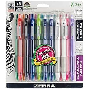 18-Pc Zebra Z-Grip Retractable Ballpoint Pen & Mechanical Pencil Set $3.70