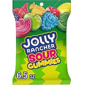 6.5-oz bag of Jolly Rancher Sour Gummies in assorted bright fruit flavors with the iconic Jolly Rancher branding.