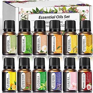 12-Pk 10ml Gihen Essential Oils Variety Set for Diffusers & Aromatherapy $6