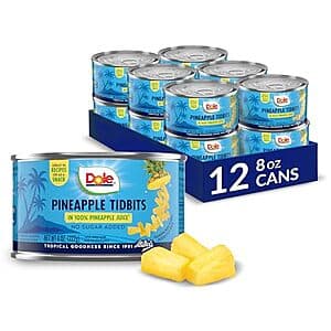 12-Pk 8-Oz Dole Canned Pineapple Tidbits (No Sugar Added) $8.80 w/ S&S