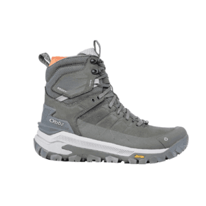 Oboz Men's Bangtail Mid insulated waterproof hiking boots in charcoal with oiled nubuck leather upper and elastic side panels.