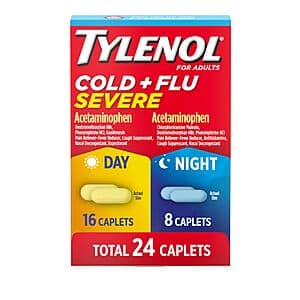 24-ct Tylenol Cold + Flu Severe Day & Night Caplets Combo Pack $5.30 w/ S&S