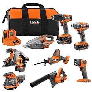 RIDGID 18V 8-Tool Combo Kit w/ 2Ah + 4Ah MAX Battery, Charger, & Tool Bag $299 + Free S&H