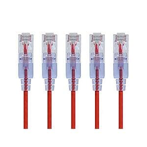 5-Pack 2' Monoprice Cat6A Patch Cable (Red) $6.15