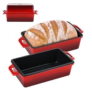 Northriver Casting 2-in-1 9" x 5" Enameled Cast Iron Loaf Pan Set (Cerise1) $23.50
