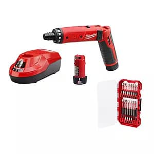 Milwaukee M4 4V 1/4" Hex Screwdriver 2-Battery kit w/ 28-pc SHOCKWAVE IMPACT Bits $139 + Free S&H